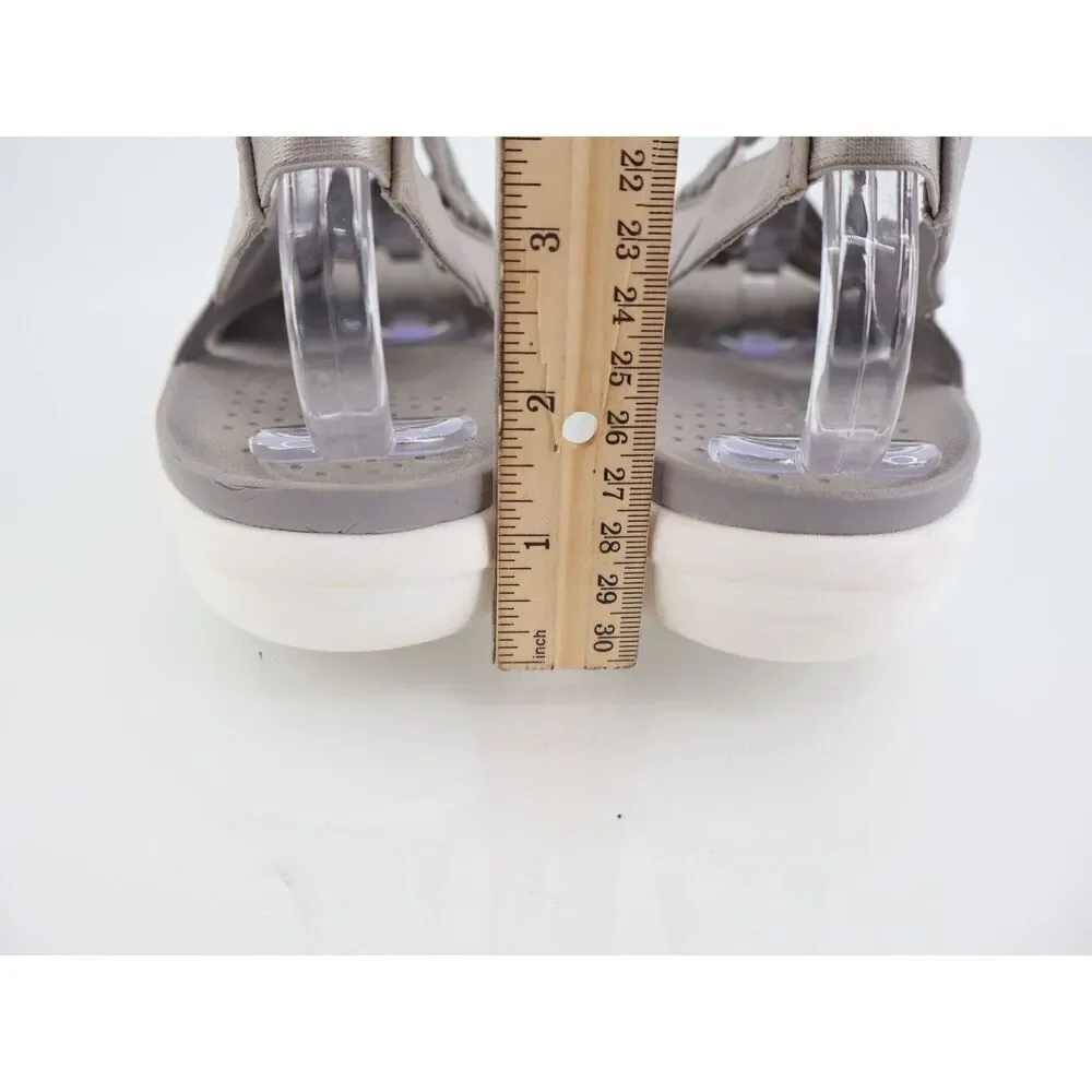 Bzees Women's Chance Sandal Sz 11 Low Wedge Strappy Gray Fabric Comfy Slingback